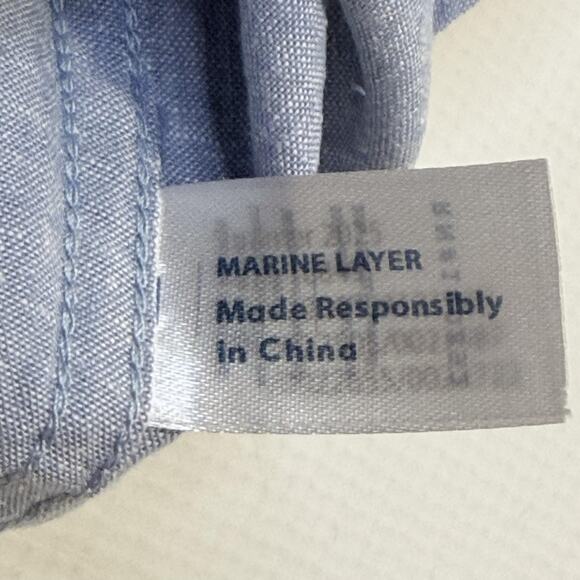 Marine Layer Shirt Mens XL Blue Short Sleeve Button Up Chambray Pocket 18849 - Picture 9 of 10